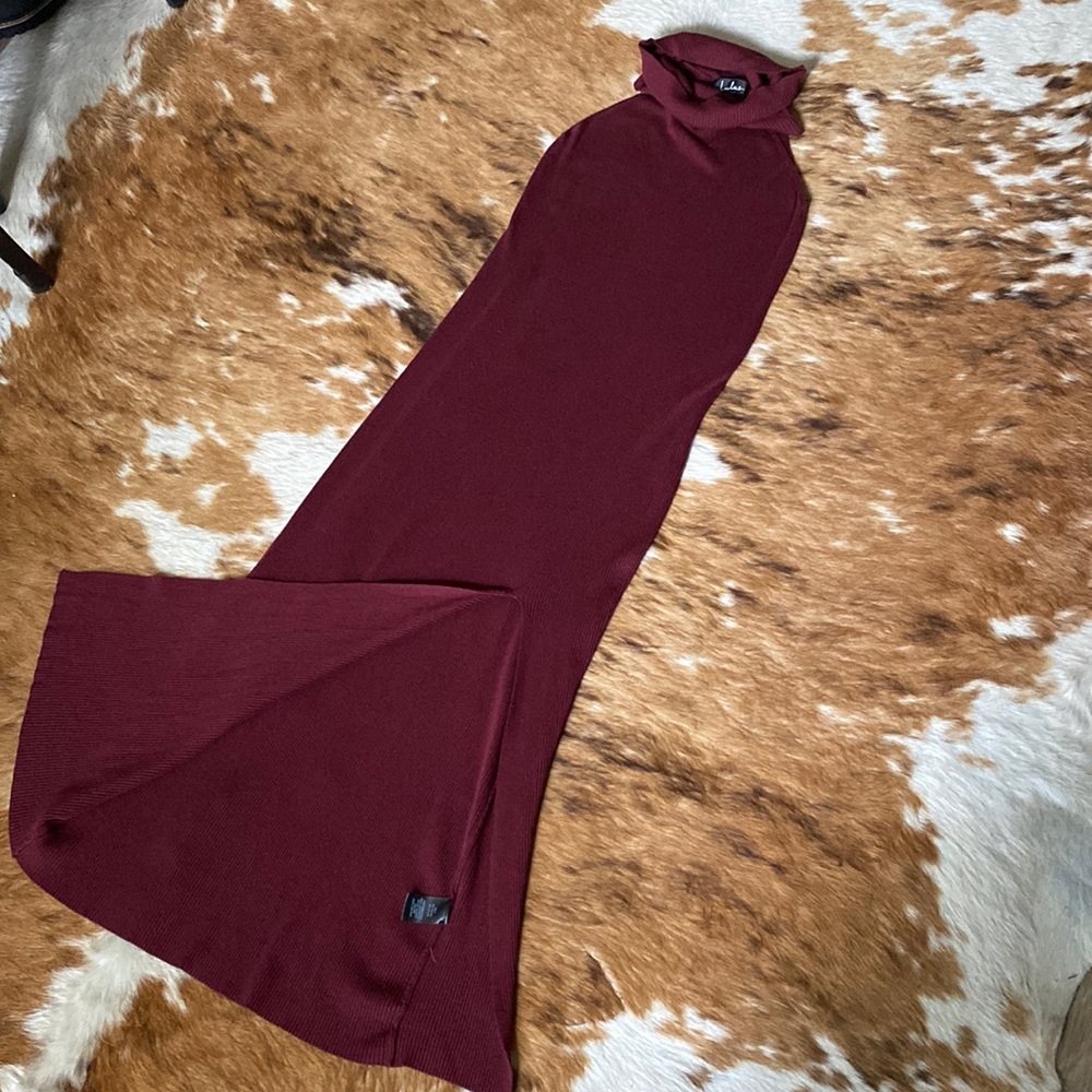 LULUS COWL NECK SWEATER DRESS WITH SLIT